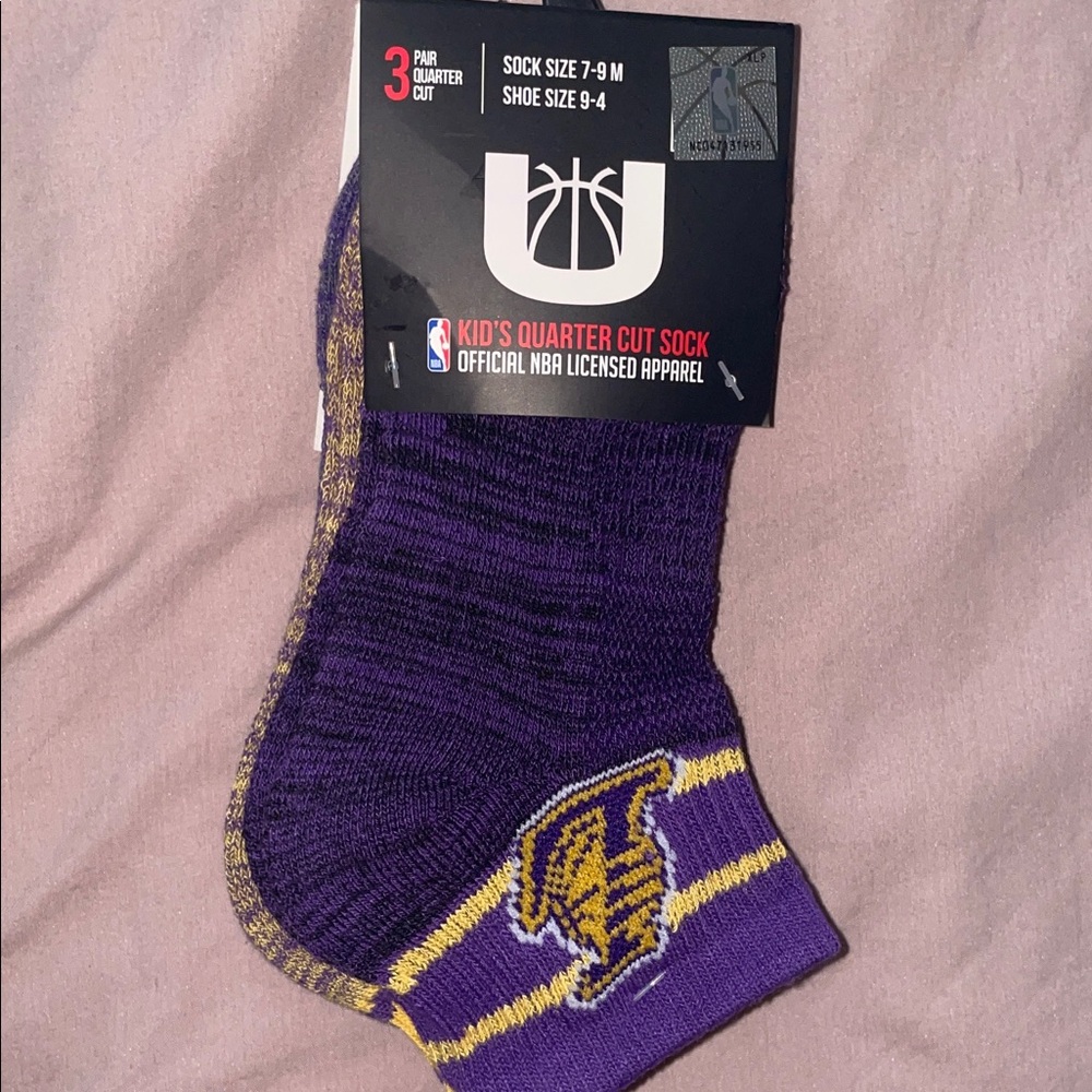 NBA Lakers Kids' Purple and Yellow Athletic Socks